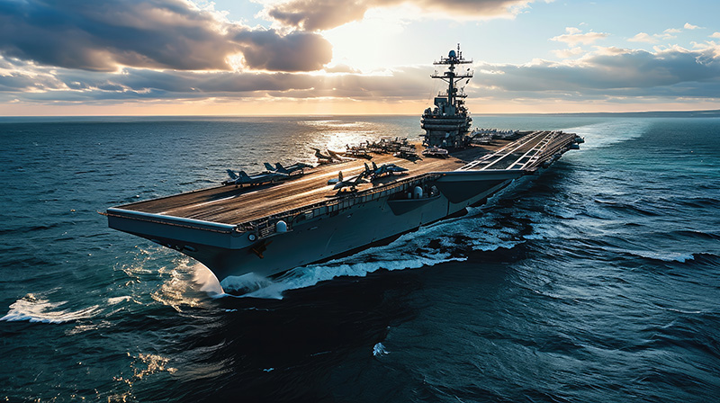 An aircraft carrier at sea